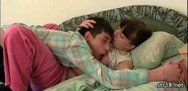  Amateur teen couple fucks in parents bed